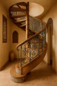 Escalier colimaçon en bois au style marocain avec charme artisanal